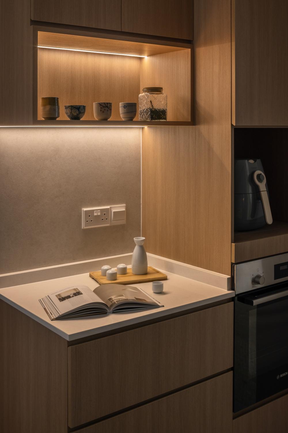 Asian Kitchen with Countertop and Homogeneous Tiles