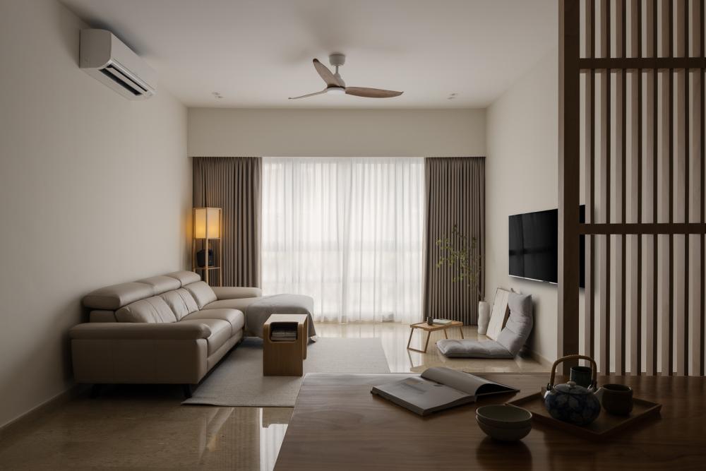 Asian Living Room with Marble Floor and Sofa