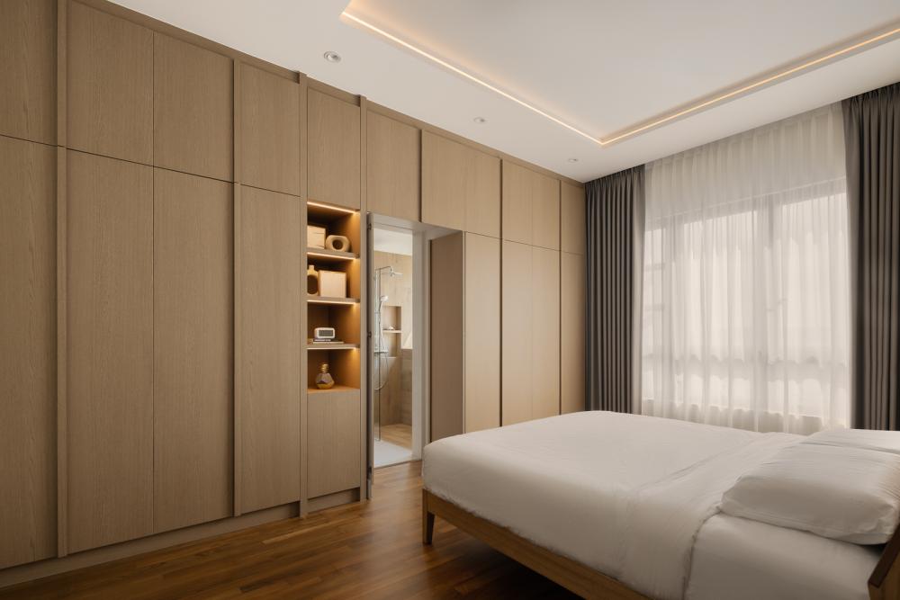 Asian Bedroom with Parquet Floor and Wardrobe