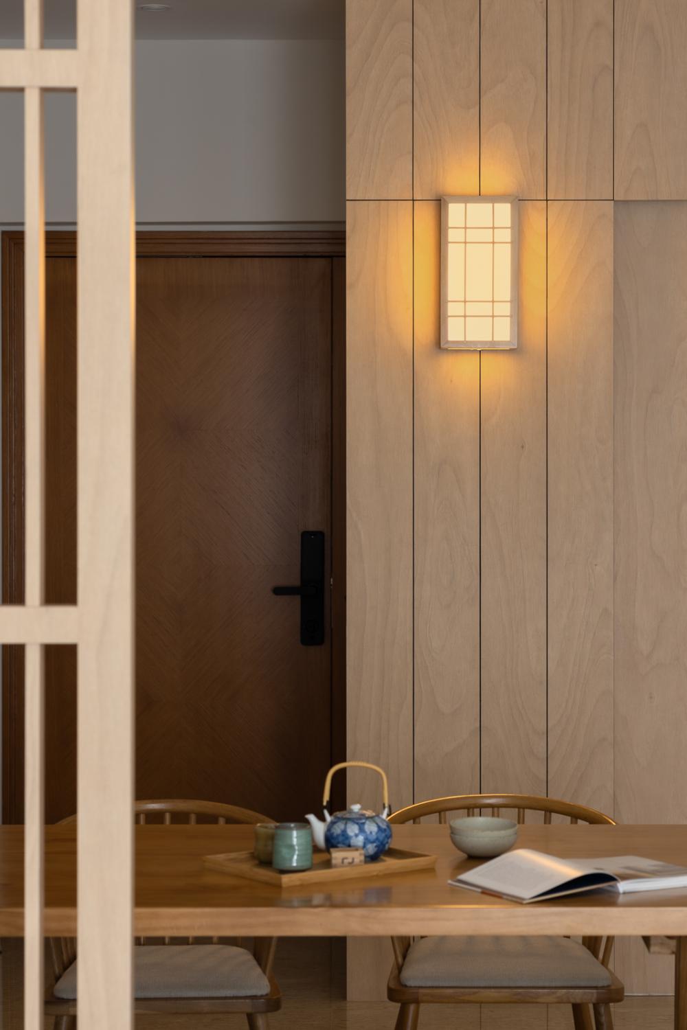 Asian Entryway with Shoe Rack and Lighting