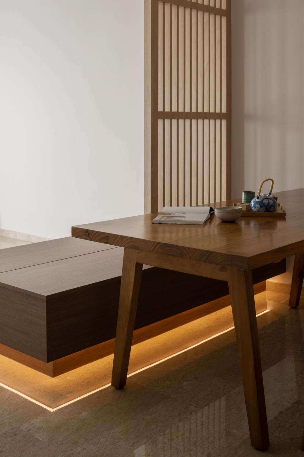 Asian Dining Room with Dining Table and Room Divider