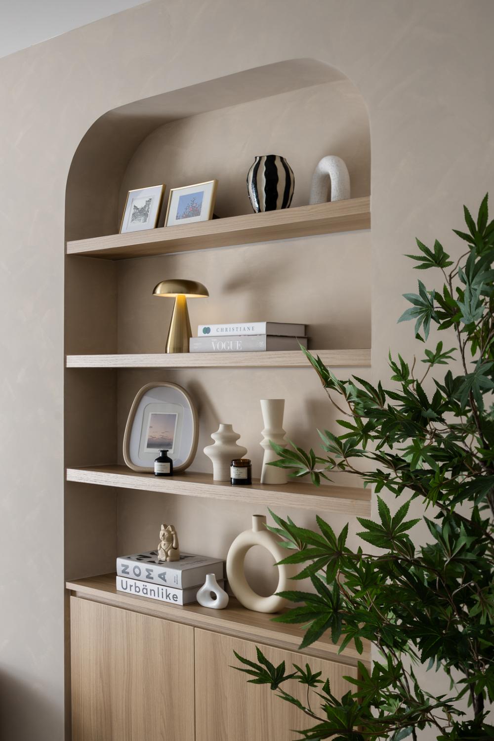 Modern Living Room with Bookshelf and Feature Wall