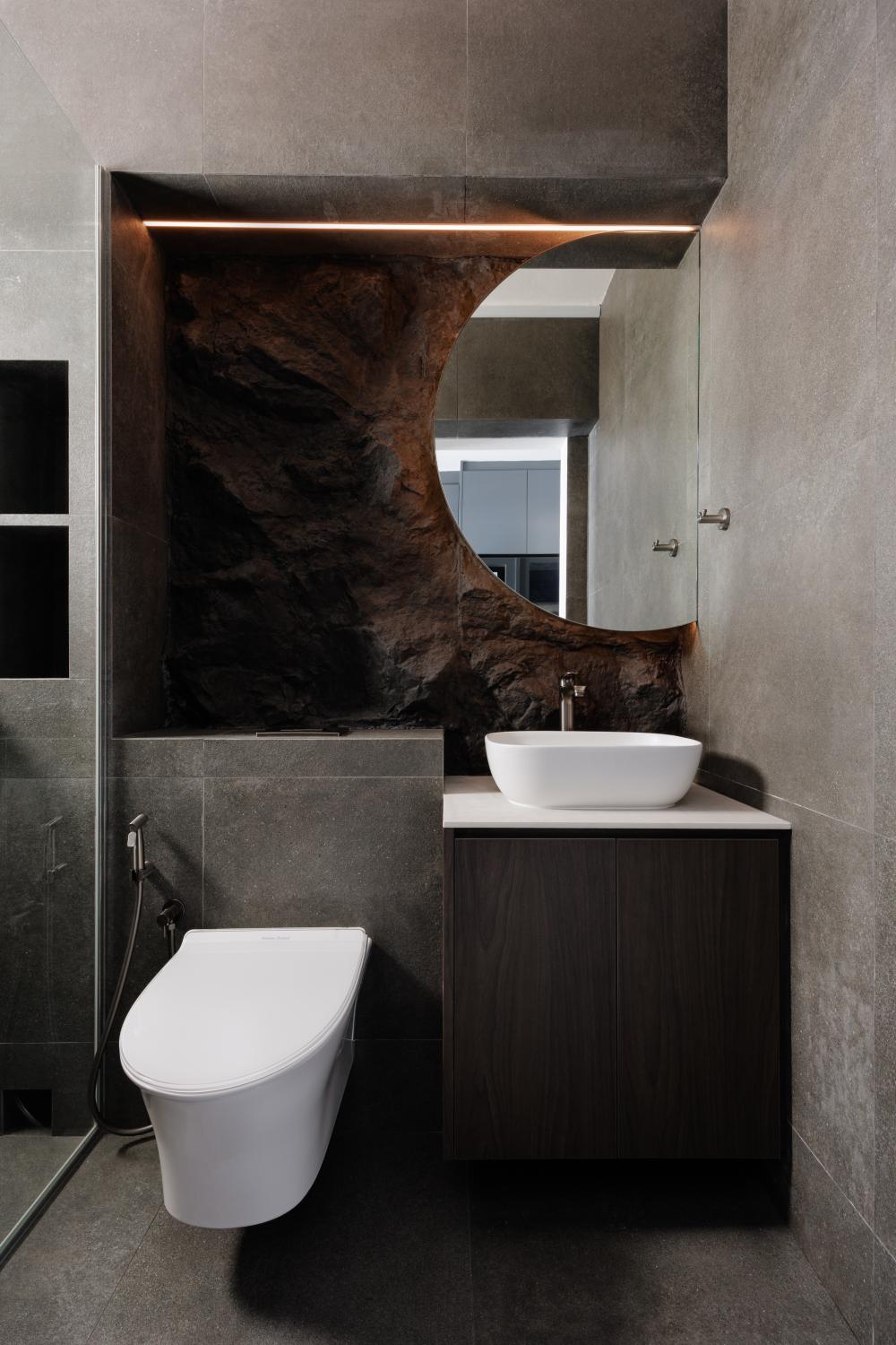 Contemporary Bathroom with Countertop and Homogeneous Tiles