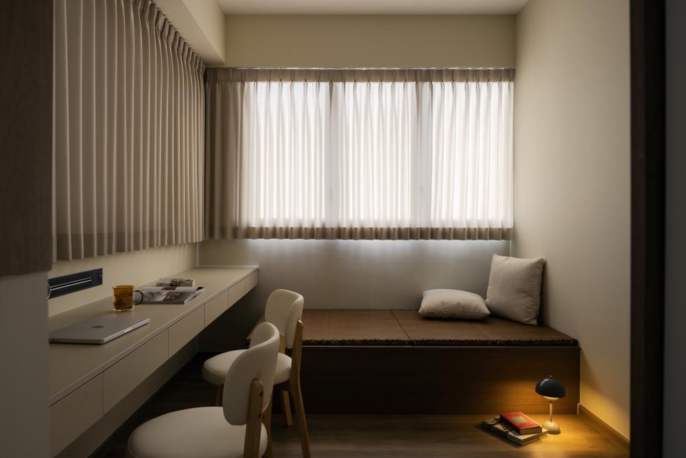 Asian Home Office with Platform Bed and Desk