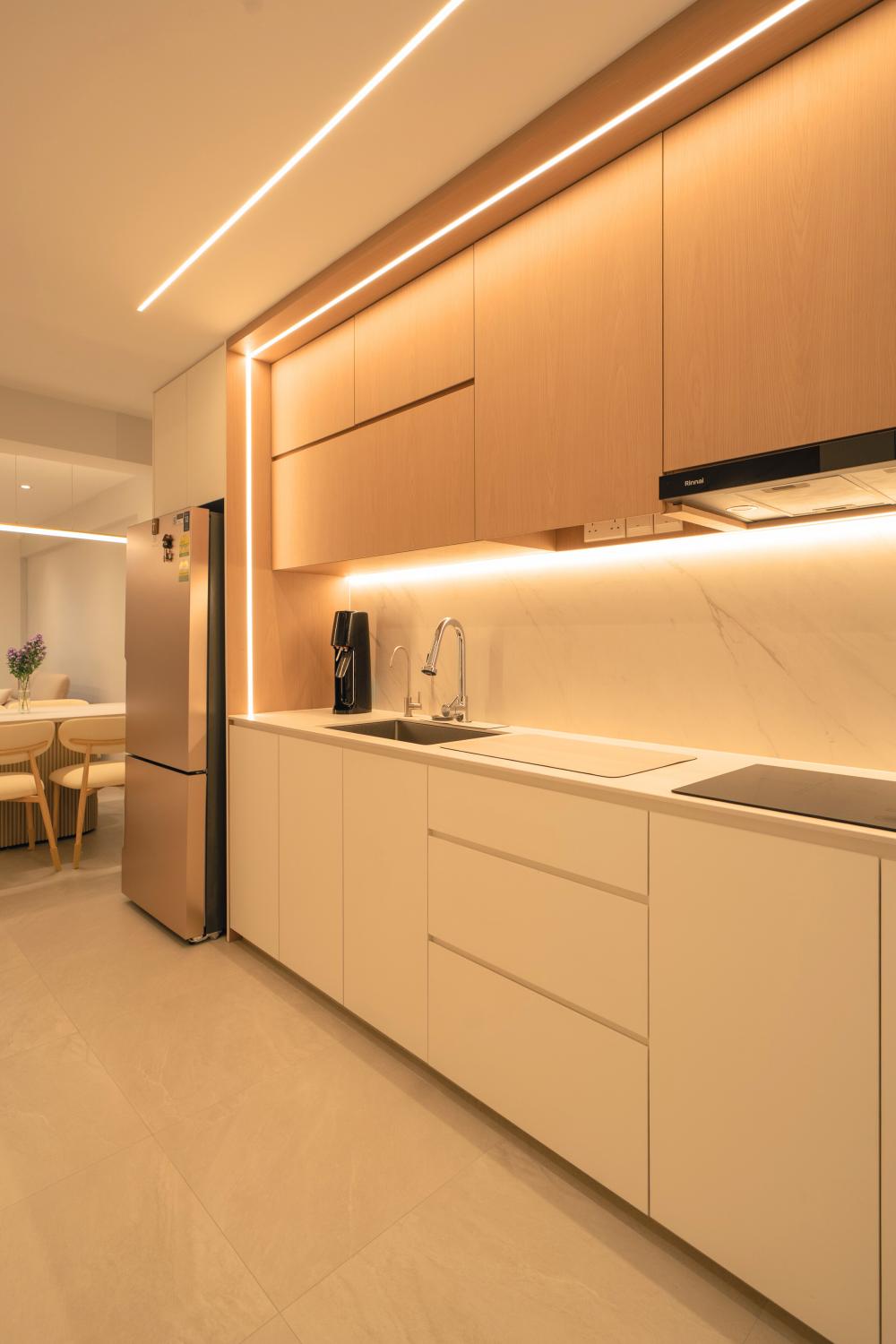 Modern Kitchen with Herringbone Tiling and Kitchen Window