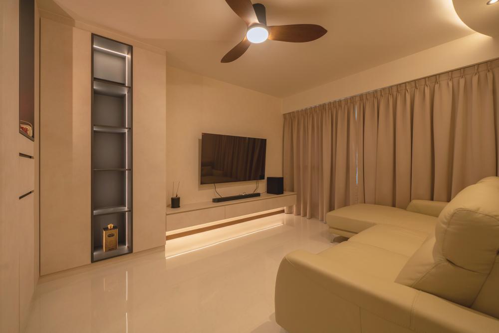 Minimalist Living Room with TV Console and Feature Wall
