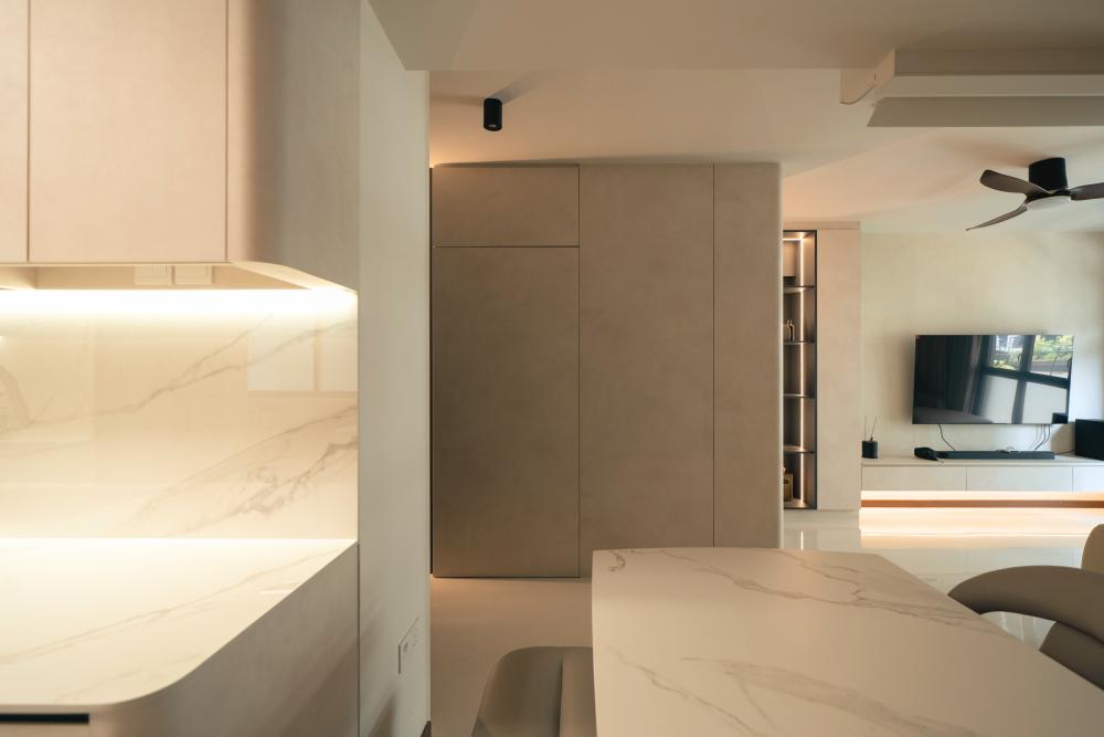 Minimalist Living Room with Drop Light and Paintings