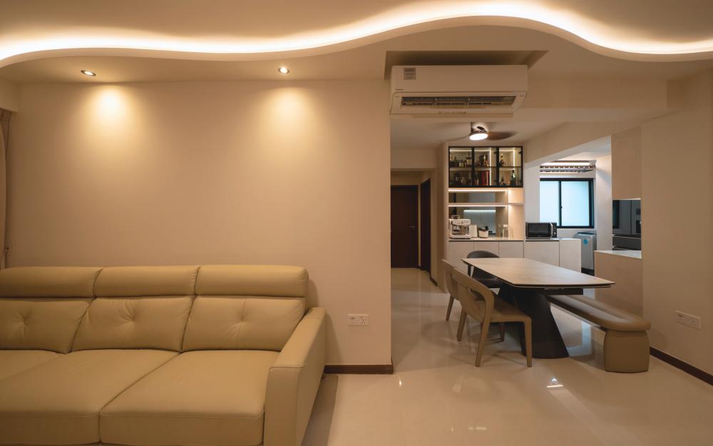 Minimalist Dining Room with Downlights and Dining Table