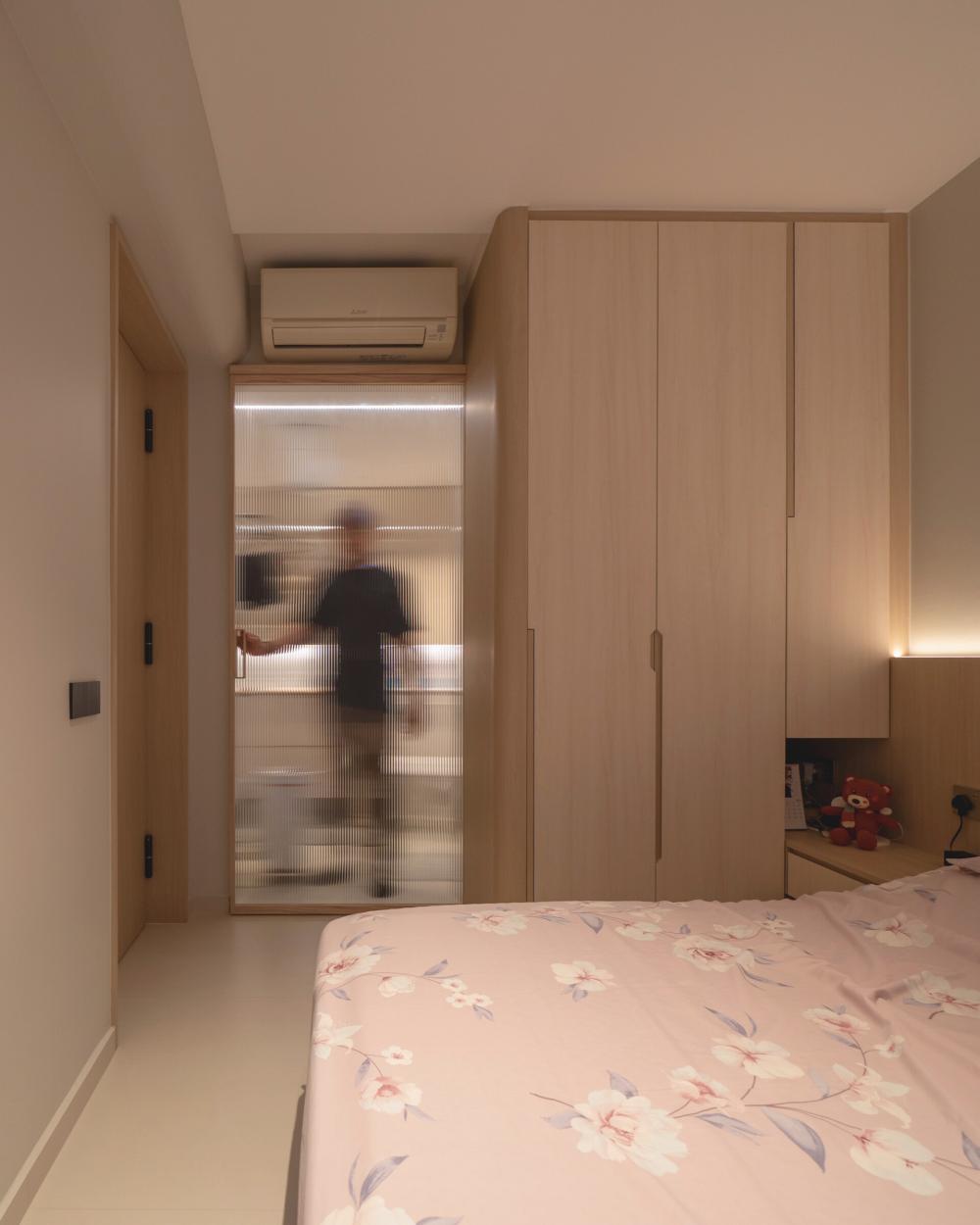 Contemporary Bedroom with Drop Light and Closet