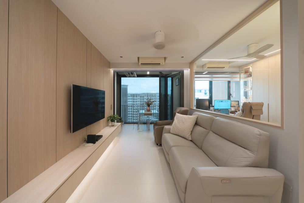 Contemporary Living Room with Wood Flooring and TV Console