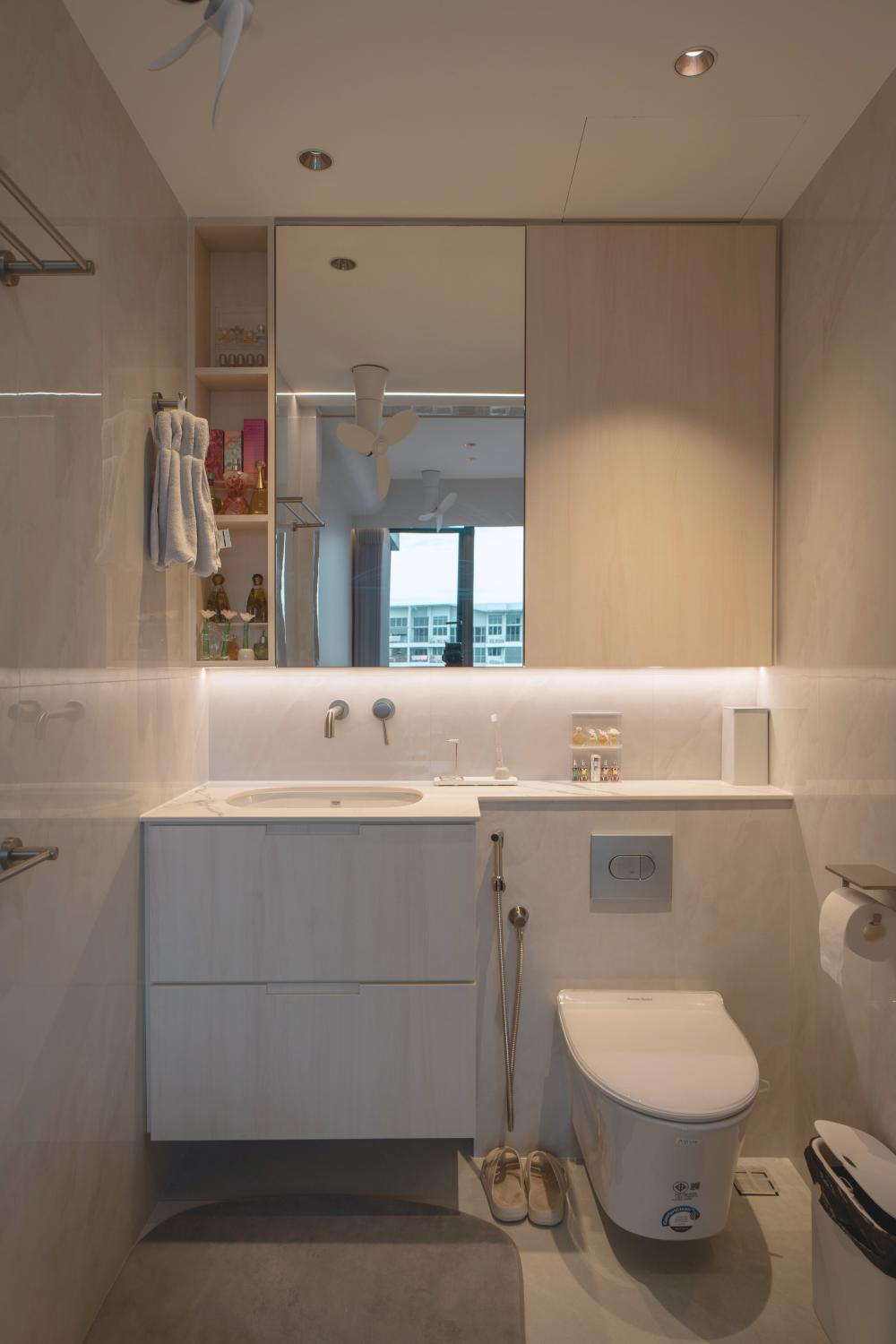 Contemporary Bathroom with Herringbone Tiling and Bathtub