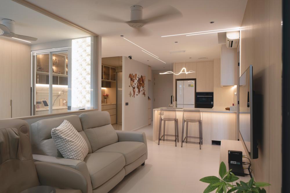 Contemporary Living Room with TV Console and Feature Wall