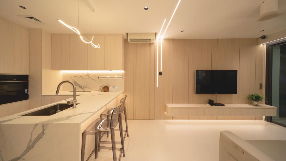 Contemporary Living Room with TV Console and Feature Wall