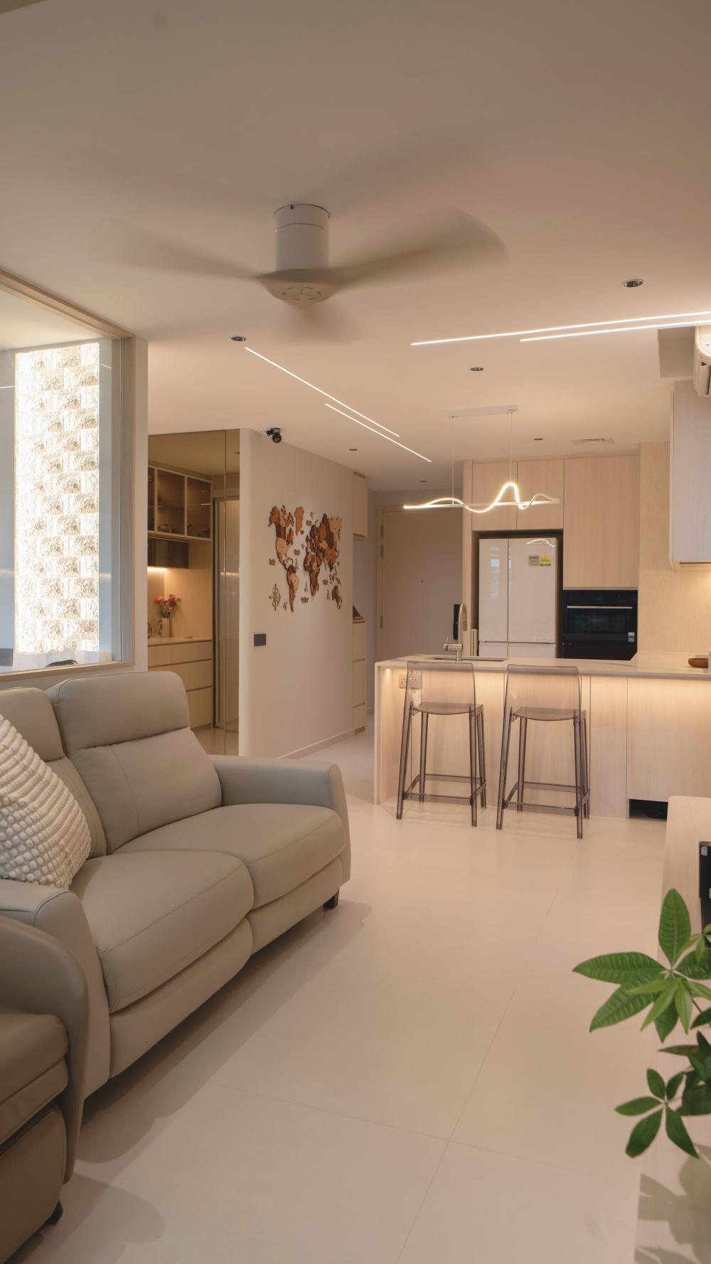 Contemporary Dining Room with Cove Lighting and Ceiling Light