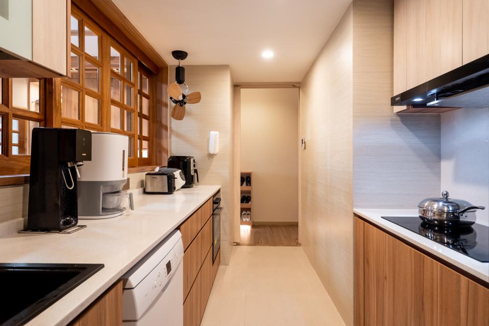 Asian Kitchen with Kitchen Window and Kitchen Island