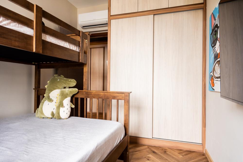 Asian Kids Room with Bookshelf and Wardrobe