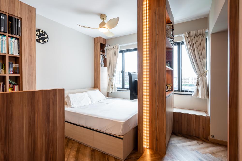 Asian Bedroom with Bookshelf and Settee