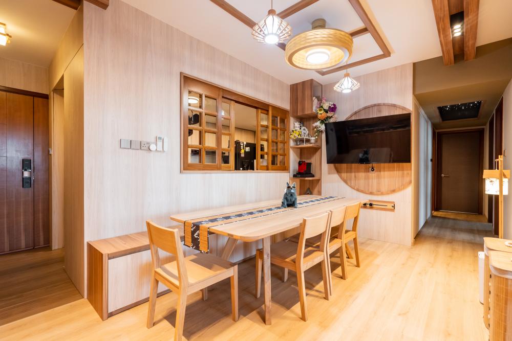 Asian Dining Room with Drop Light and Drop Ceiling