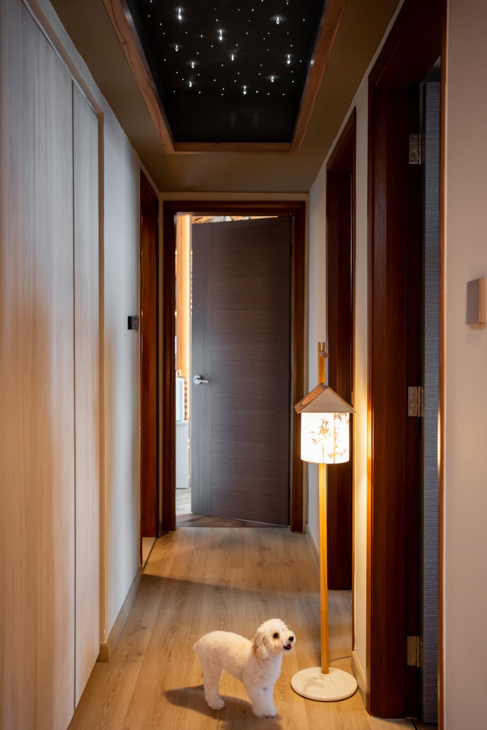 Asian Hallway with Vinyl Flooring and Feature Wall