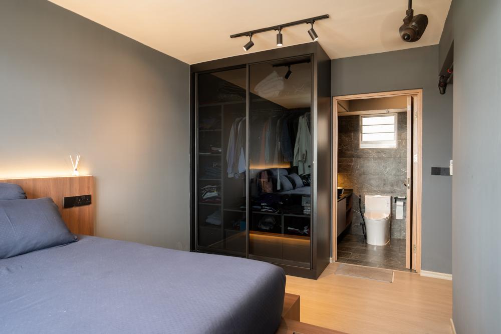 Modern Bedroom with Platform Bed and Vinyl Flooring