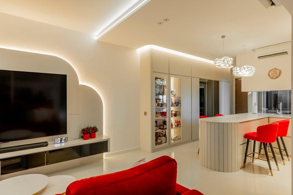 Modern Living Room with TV Console and Downlights