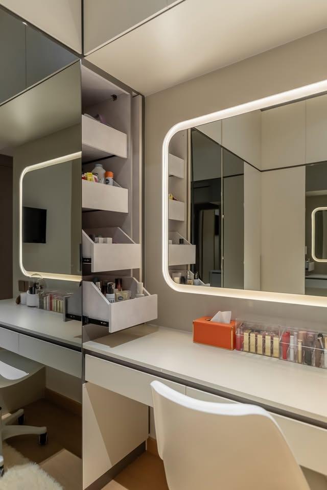 Modern Bedroom with Drawer Units and Open Storage