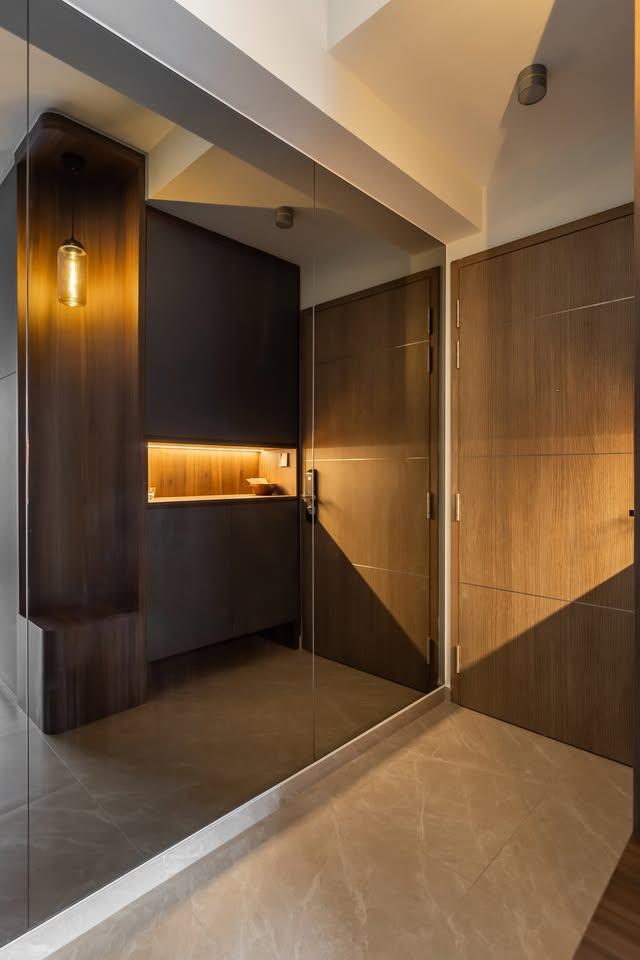 Contemporary Entryway with Mirror and Shoe Cabinets