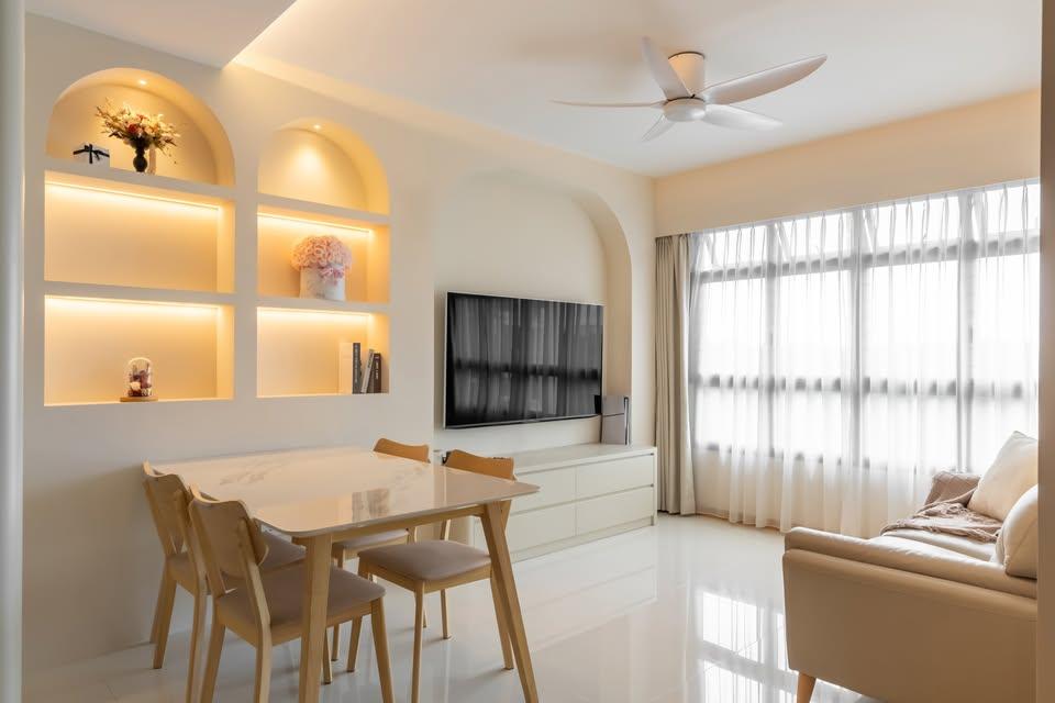 Contemporary Living Room with Bookshelf and TV