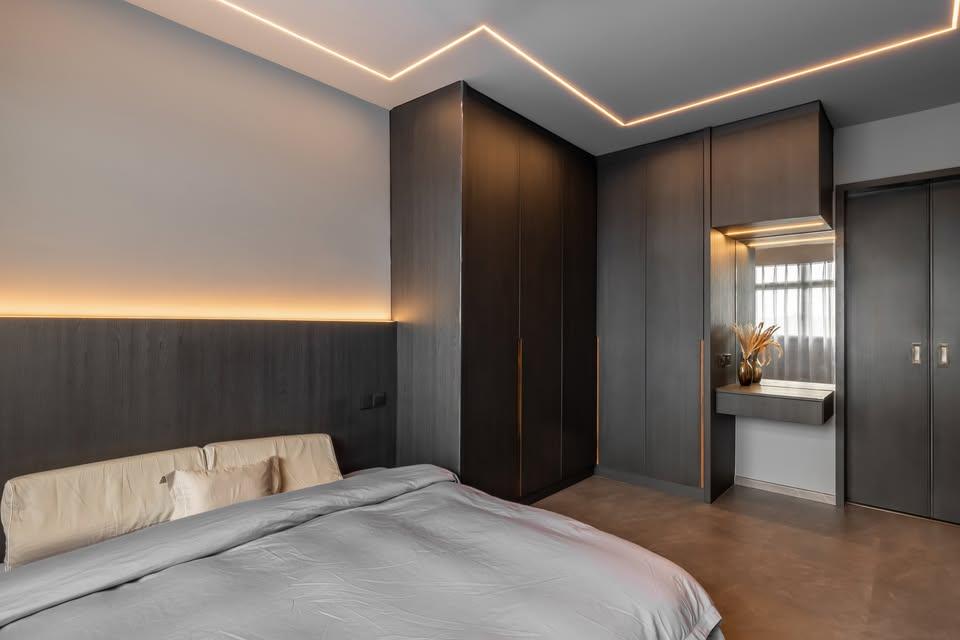 Contemporary Bedroom with Cove Lighting and Wardrobe