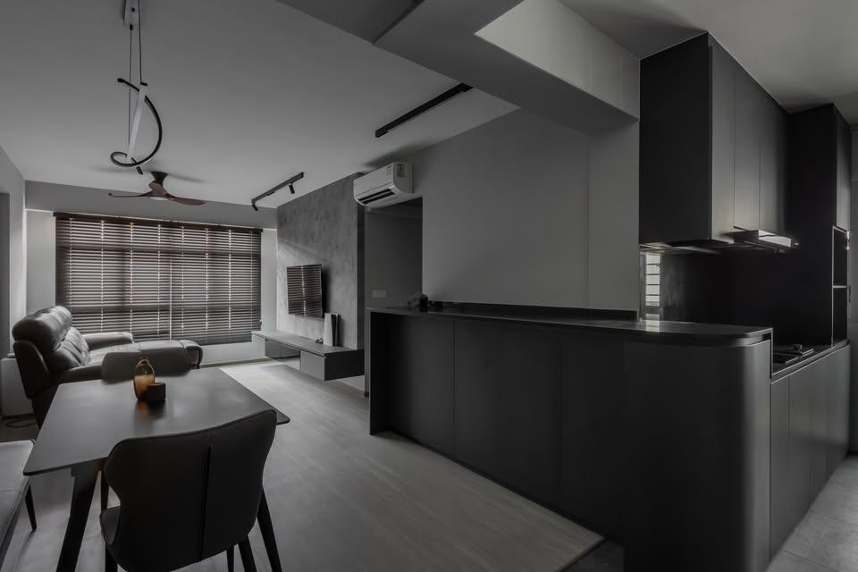 Contemporary Dining Room with Drop Light and Dining Table