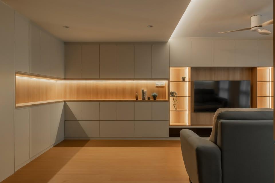 Modern Living Room with Cove Lighting and TV