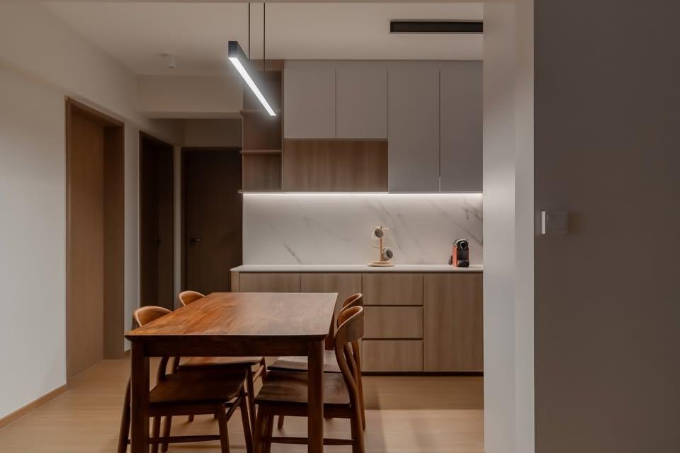 Modern Dining Room with Drop Light and Dining Table