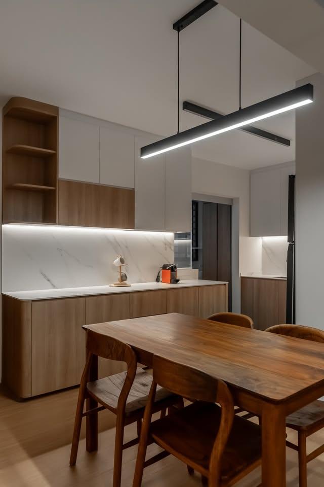 Modern Dining Room with Drop Light and Dining Table