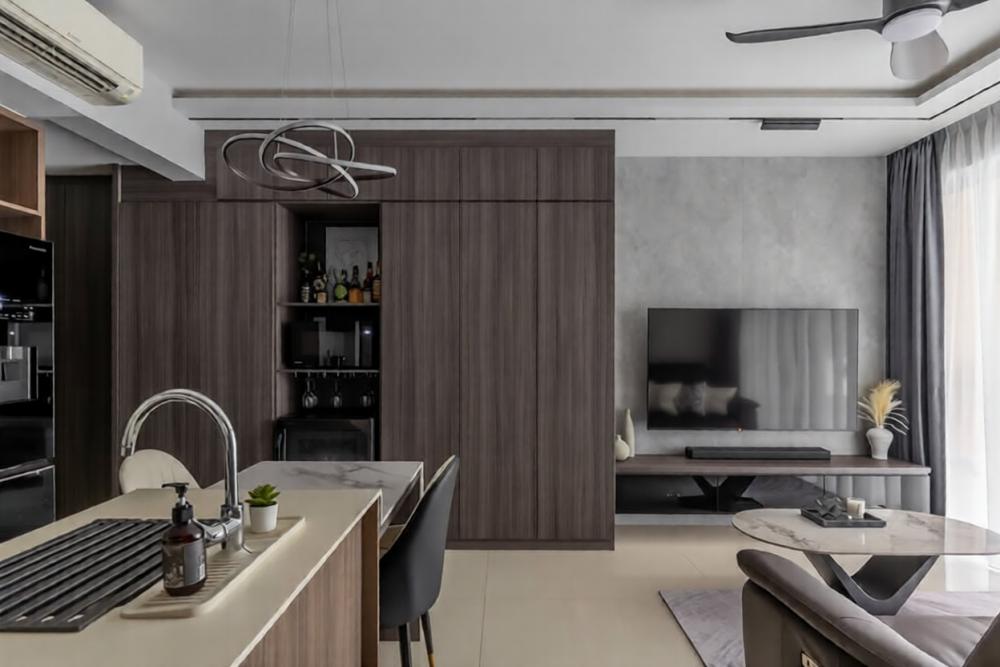 Modern Living Room with TV Console and Cove Lighting