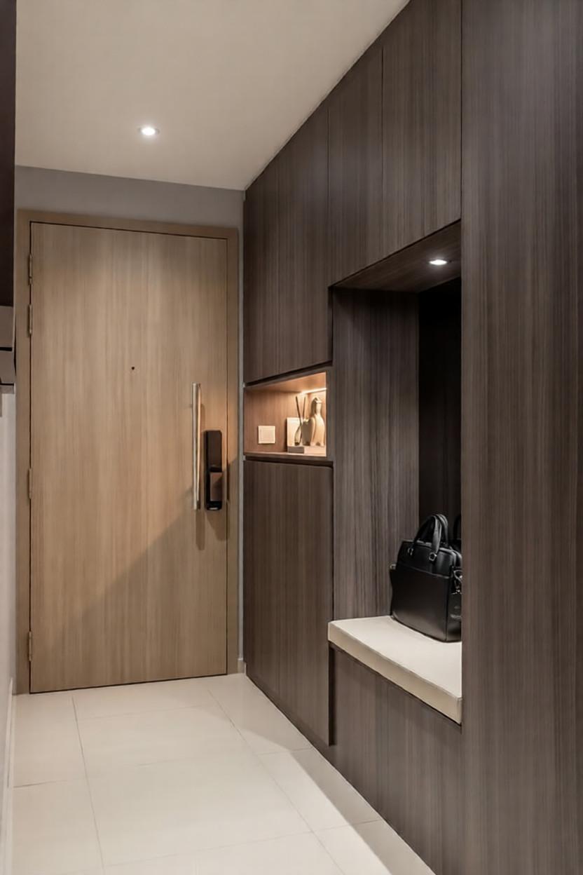 Modern Entryway with Seating Bench and Shoe Cabinets