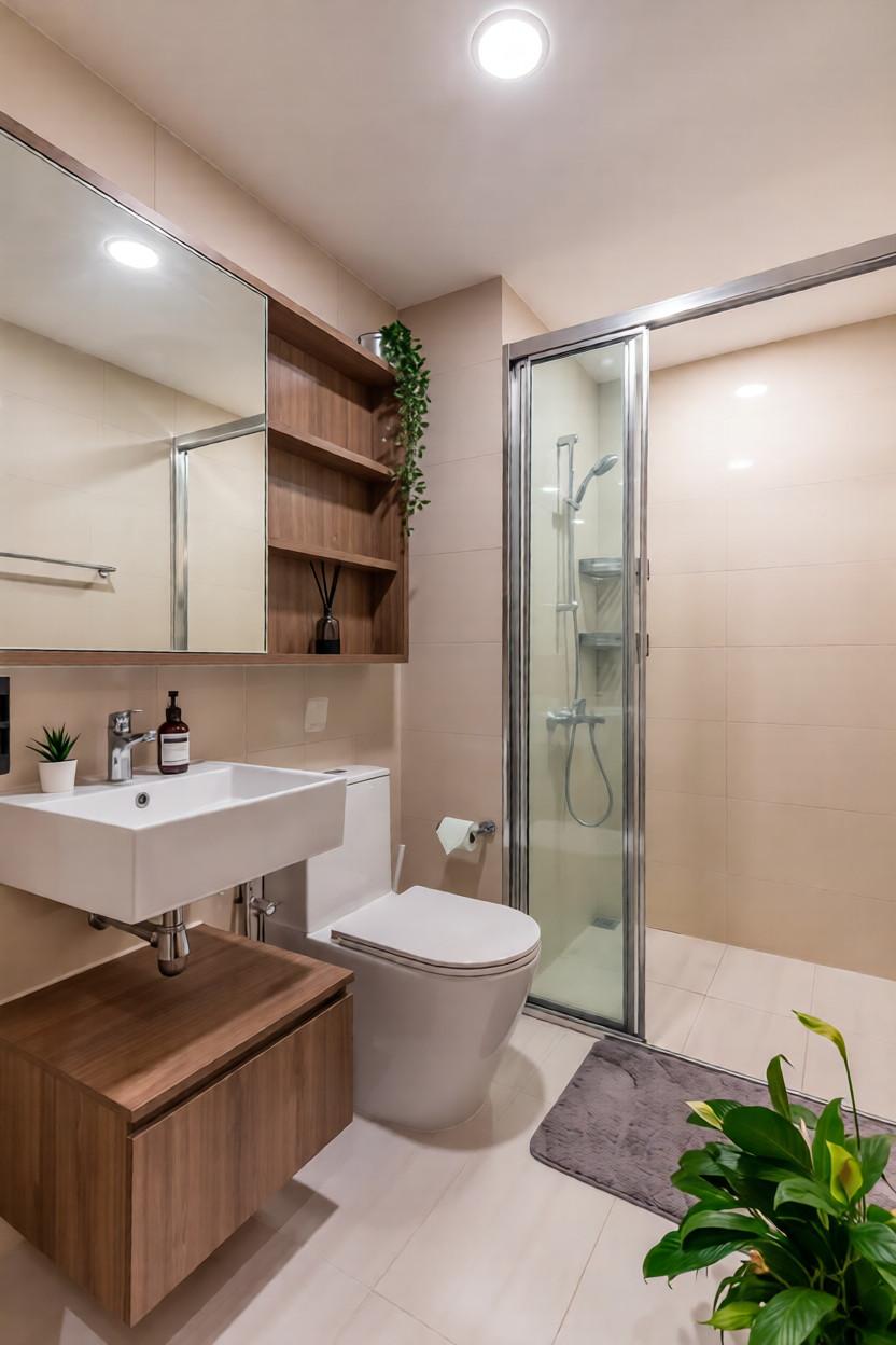 Modern Bathroom with Mirror and Showers