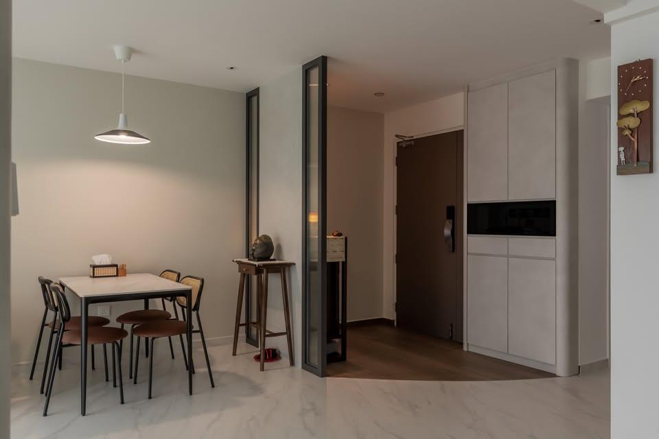 Scandinavian Dining Room with Drop Light and Dining Table