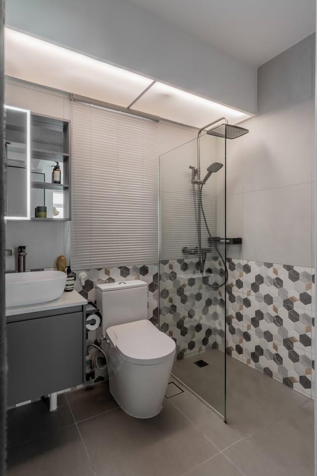 Scandinavian Bathroom with Shower Screen and Showers