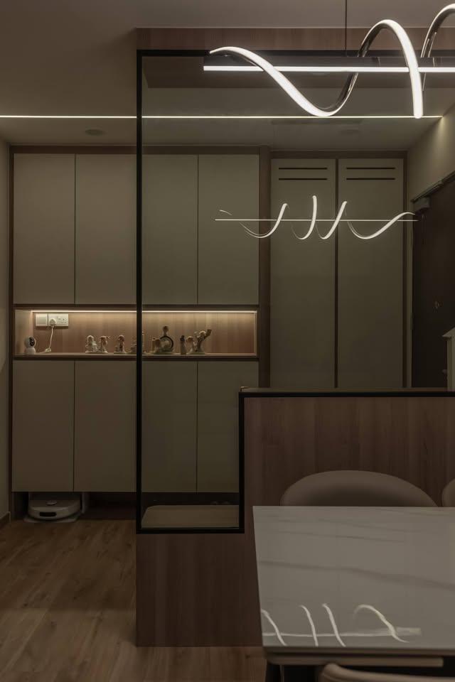 Modern Entryway with Seating Bench and Shoe Cabinets