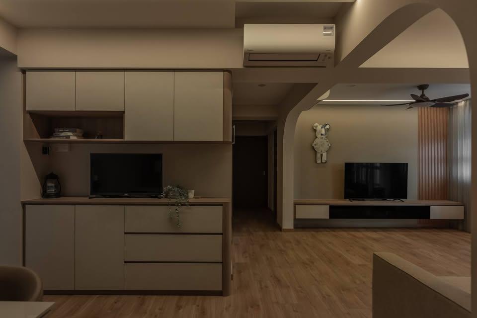 Modern Living Room with Vinyl Flooring and TV Console
