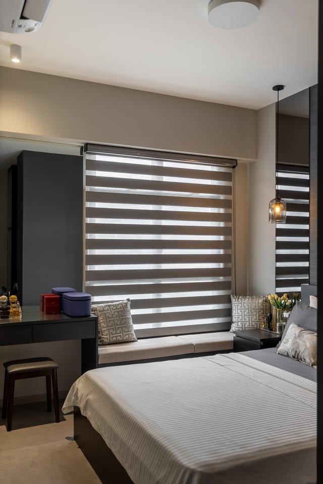 Modern Bedroom with Drop Light and Bay Window