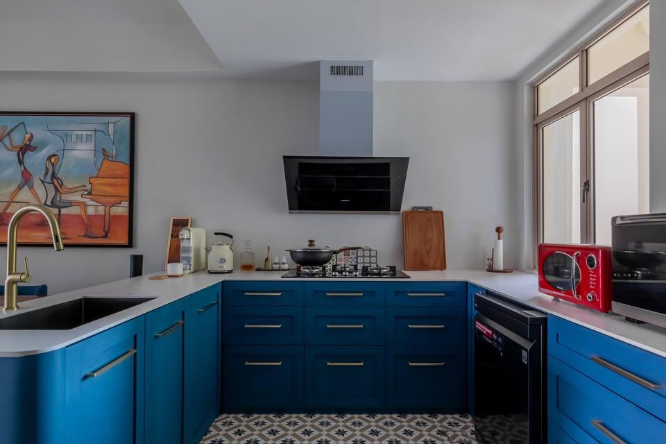 Eclectic Kitchen with Cupboard and Kitchen Accessories
