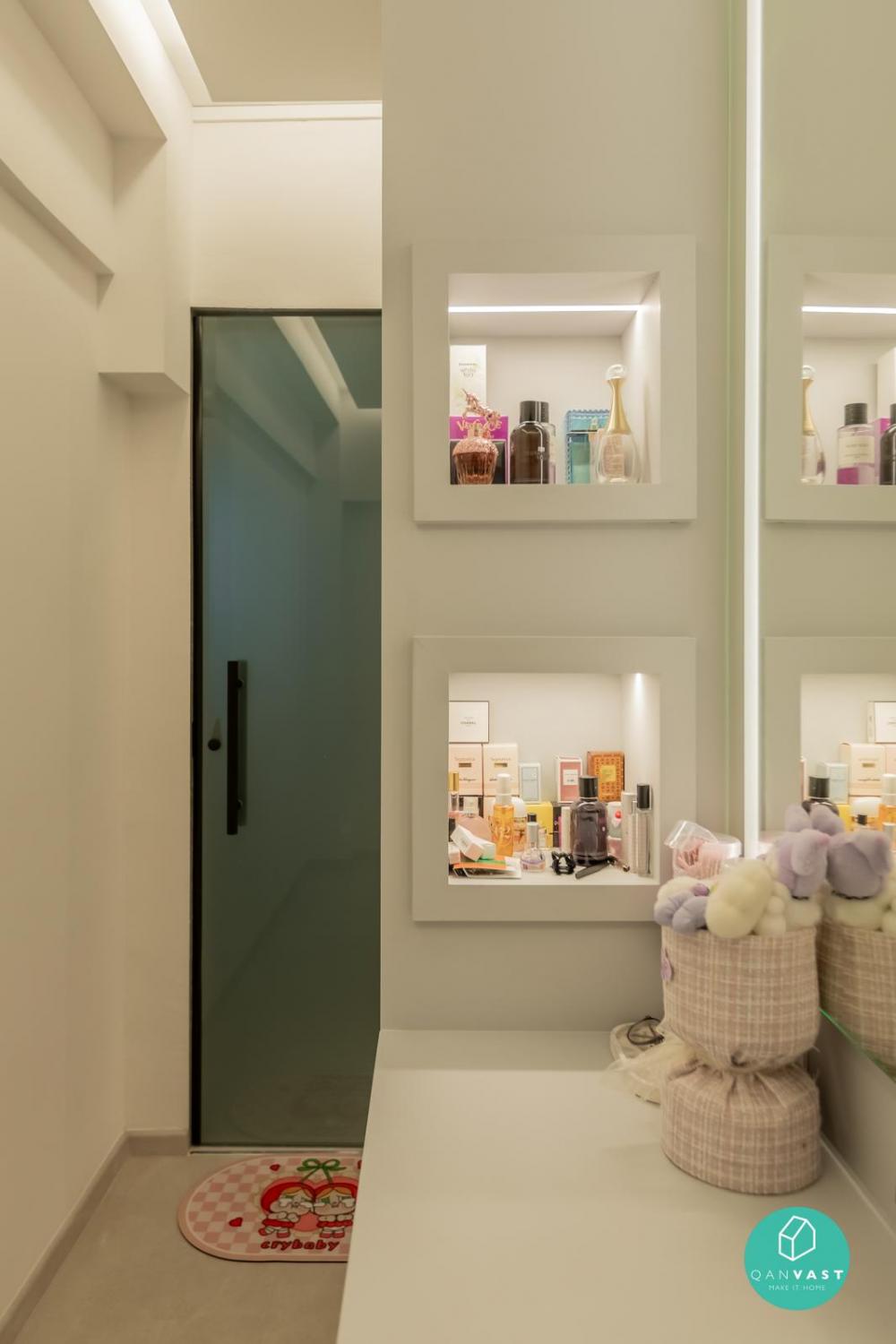 Contemporary Bedroom with Cove Lighting and Glass Door