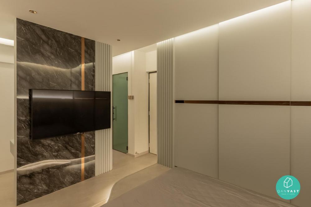 Contemporary Bedroom with Feature Wall and Wardrobe