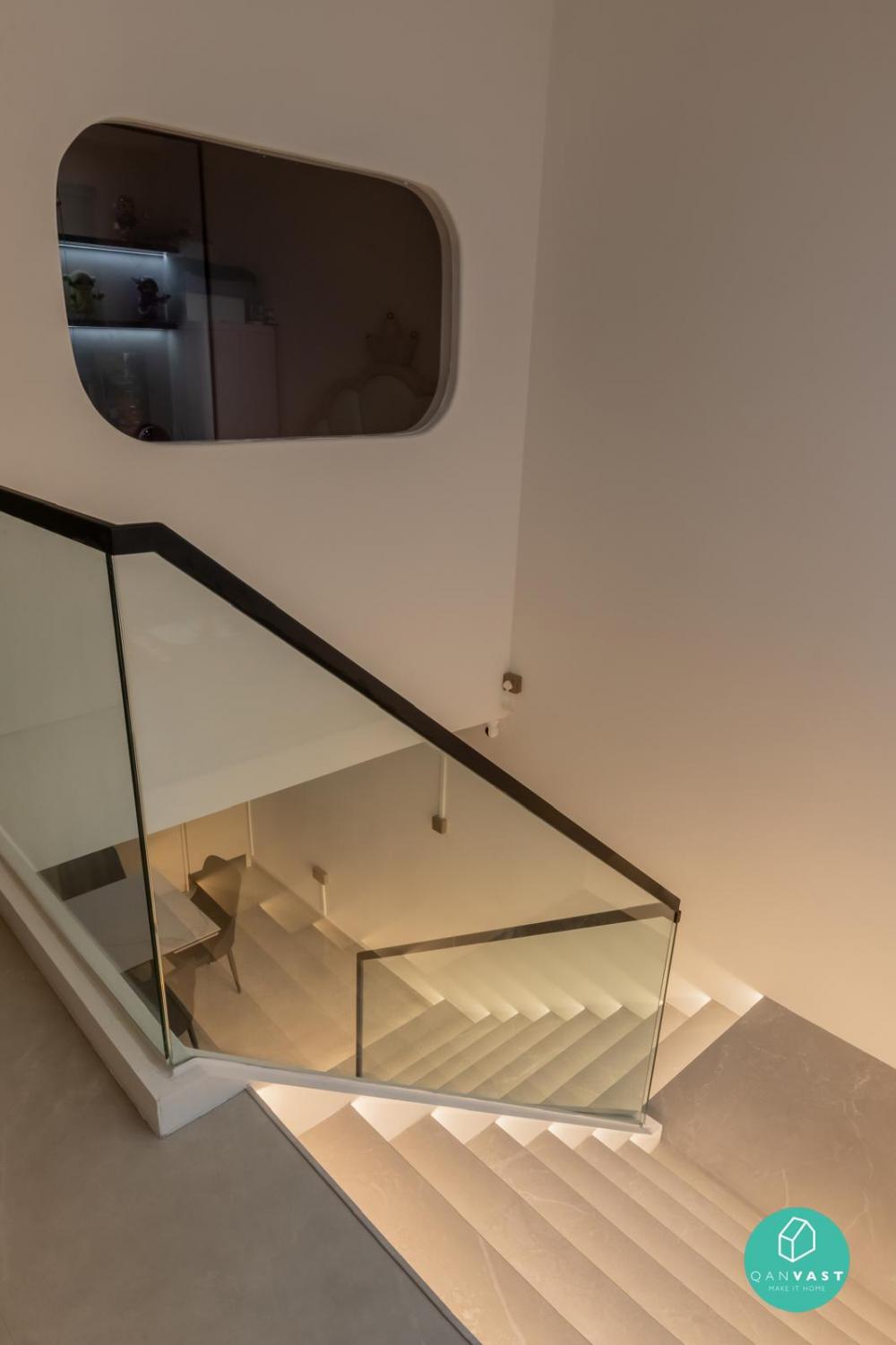 Contemporary Mezzanine with Feature Wall and Staircase