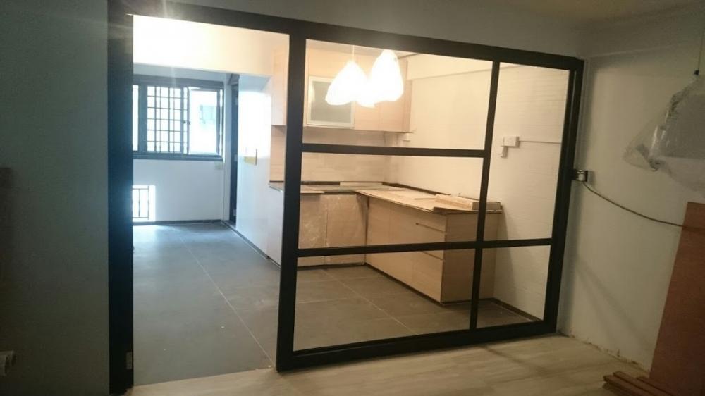 Asian Kitchen with Countertop and Homogeneous Tiles