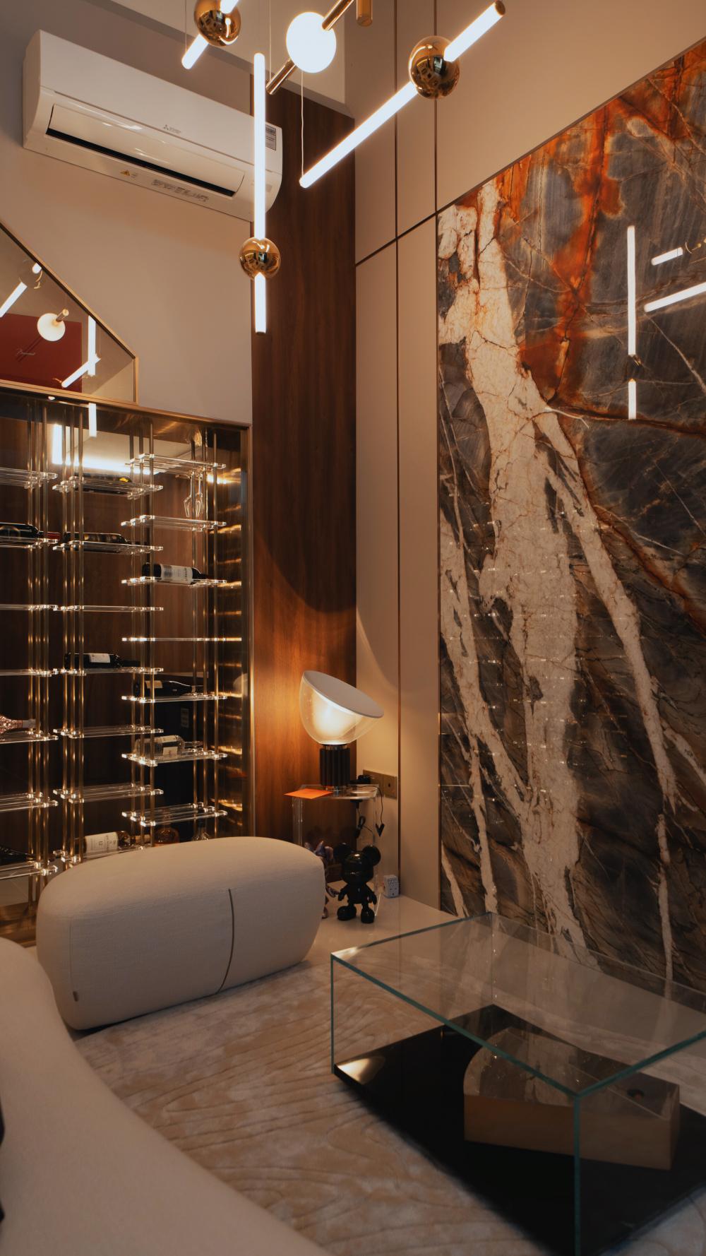 Modern Living Room with Feature Wall and Ceiling Light