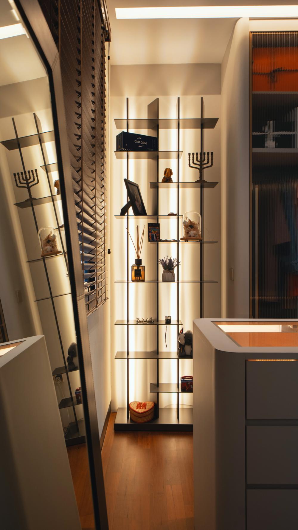 Modern Walk-in Wardrobe with Mirror and Wardrobe