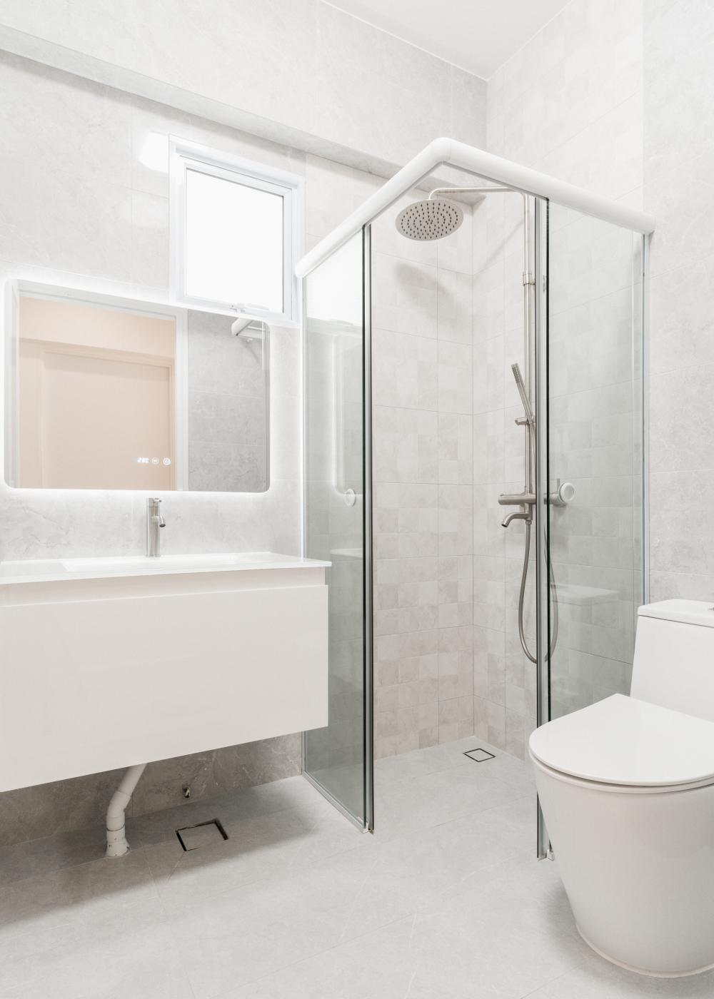 Contemporary Bathroom with Mirror and Shower Screen