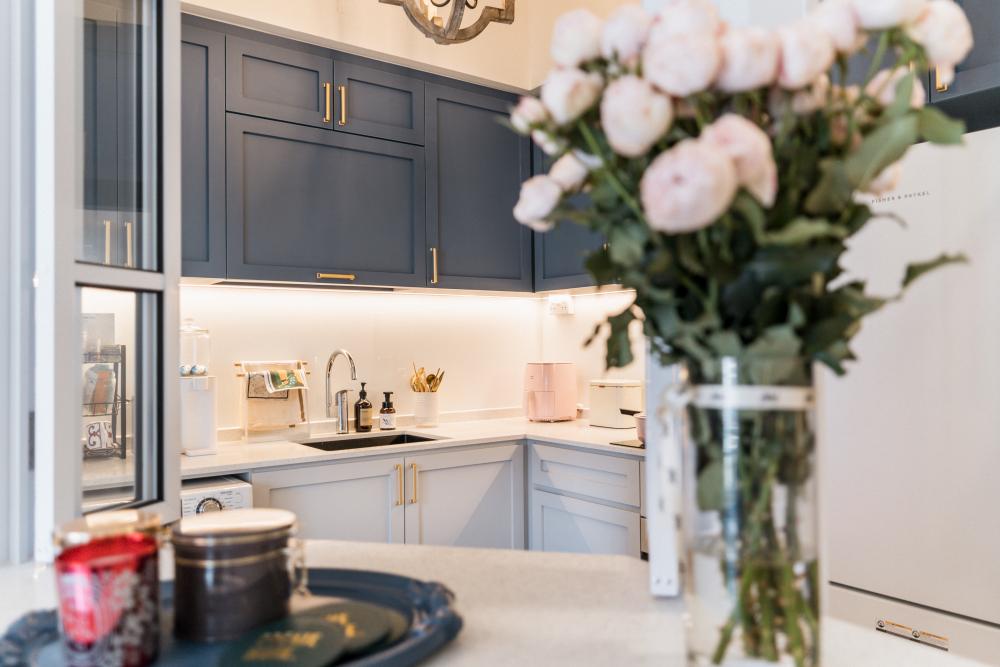 Modern Pantry with Kitchen Island and Console Table